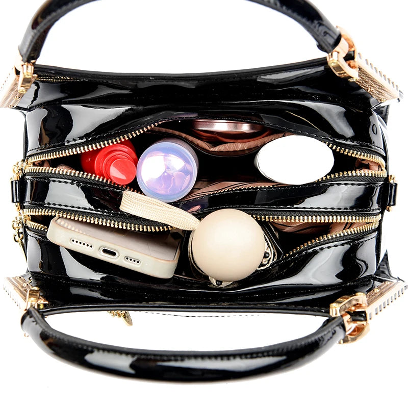 Borsa a tracolla da donna in pelle verniciata di alta qualità a tre strati Borsa a tracolla di lusso firmata casual Borsa a mano di grande capacità
