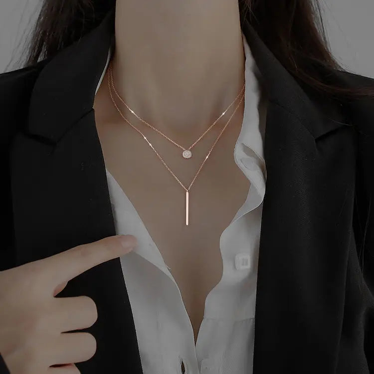Collana Girocollo a Doppio Strato in Argento Sterling 925 alla Moda, per Donne, Catenina Sottile, Gioielli di Lusso, Regalo