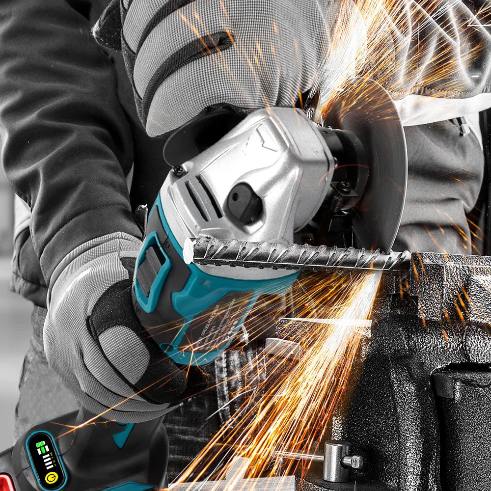 YOFIDRA Smerigliatrice Angolare Elettrica Senza Spazzole da 125mm a 4 Velocità Per Smerigliatura Metallo Legno Lucidatura Taglio Utensile Elettrico Per Perno Batteria Makita