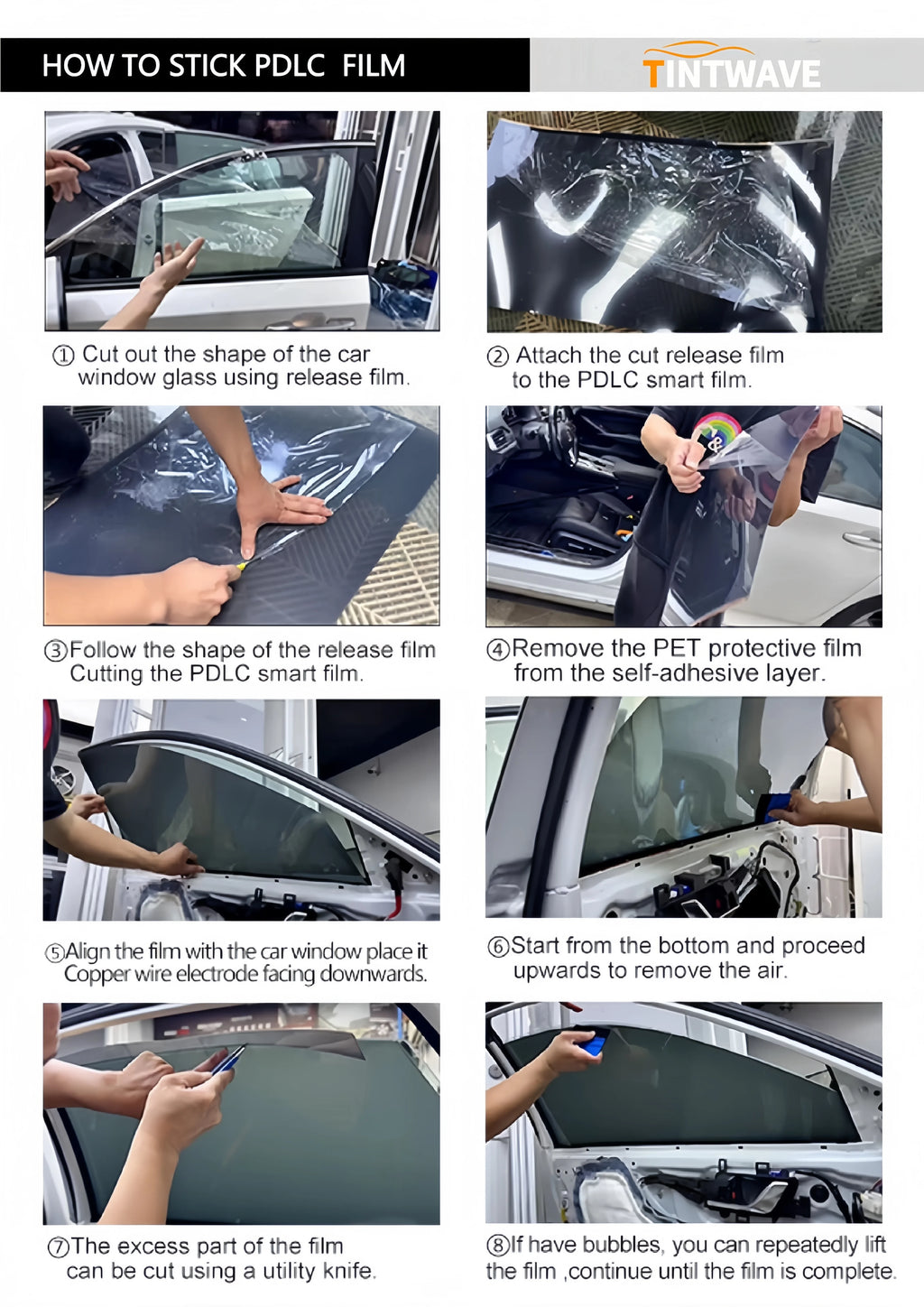 TINTWAVE 2PCS Light Black VLT20 Electric Window Tint PDLC Film 12V Remote Dimming Switchable Kit
