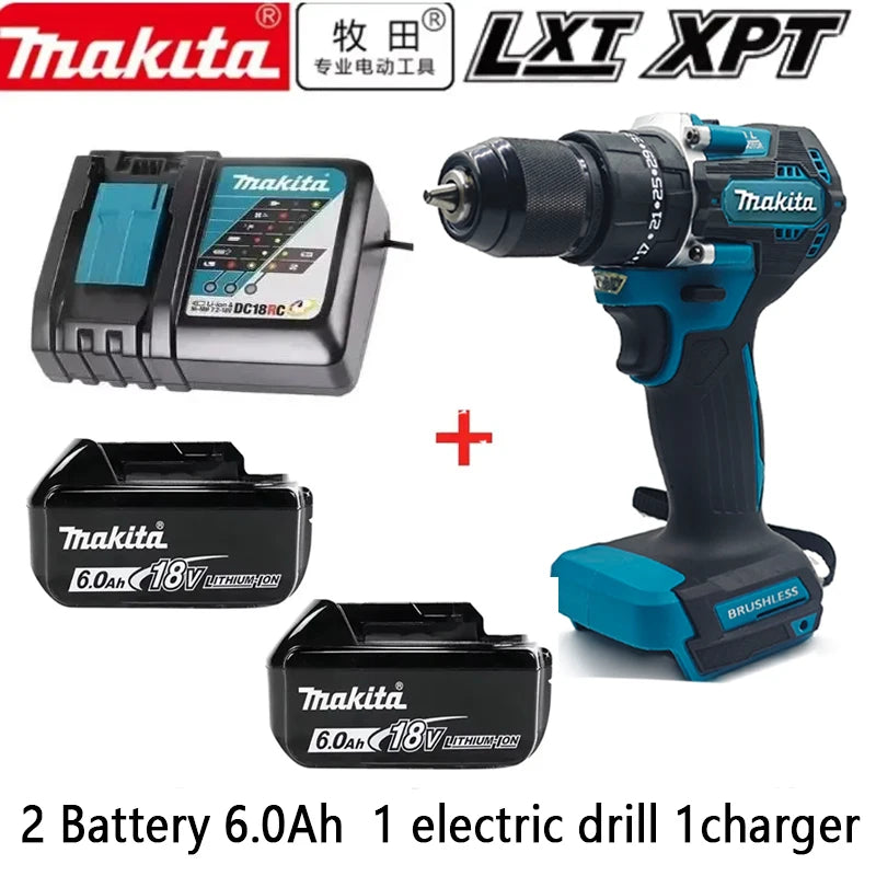 Makita DDF487 Trapano avvitatore a percussione ricaricabile al litio da 18V senza spazzole da 10mm, avvitatore elettrico a coppia elevata DDF487 per uso domestico