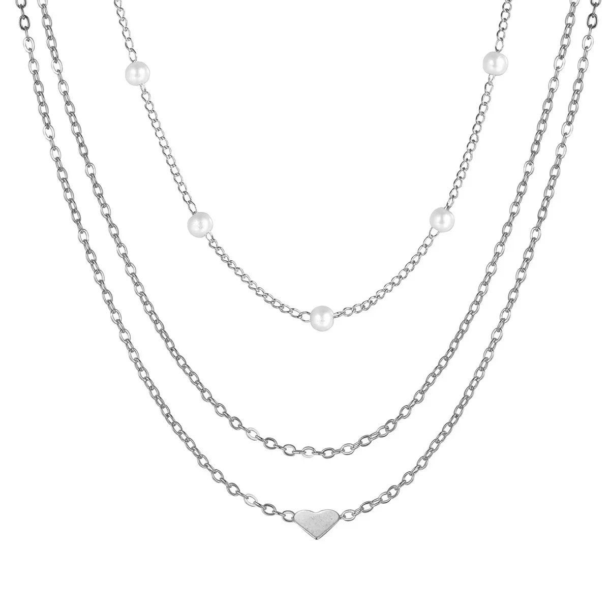 LATS Meerlaagse Parel Kruis Liefdeshart Hanger Kettingen voor Dames Goudkleur Mode Sleutelbeen Halsketting 2024 Trend Sieraden