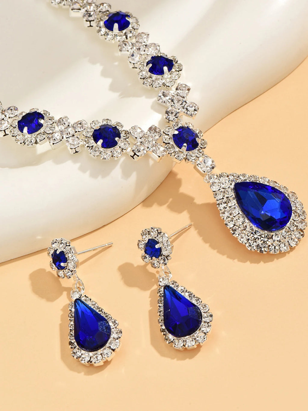 Set di 3 collane a goccia di cristallo da donna con orecchini per abito da sera da sposa