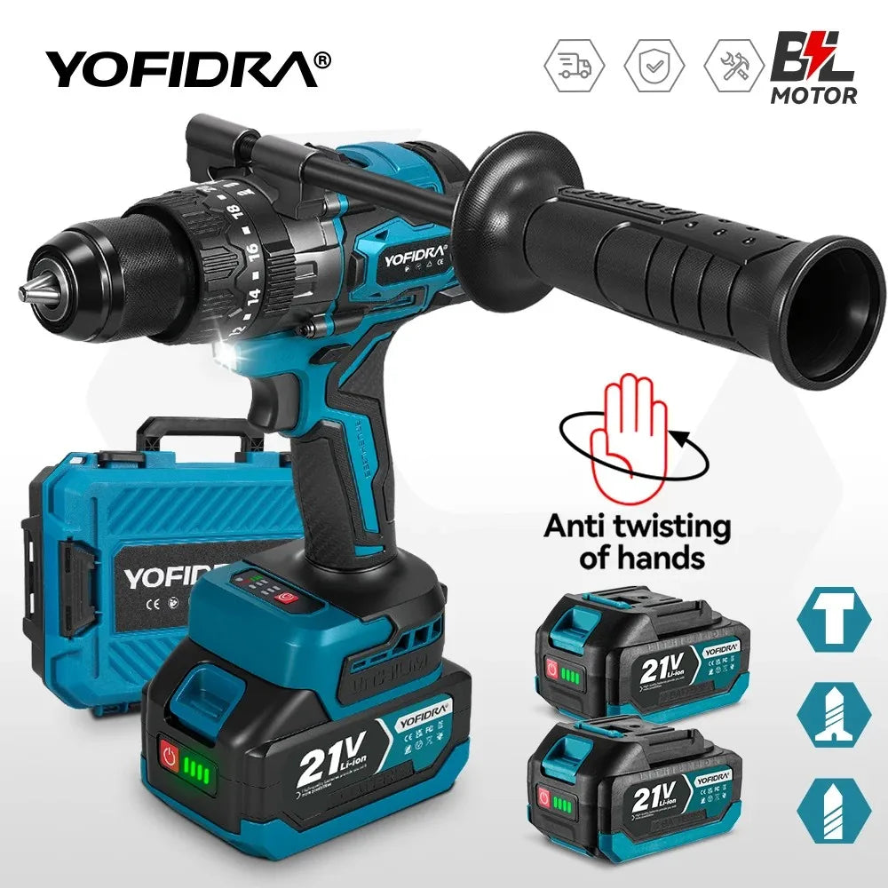 YOFIDRA 900 N.M Trapano Avvitatore a Percussione Elettrico Brushless da 13mm Senza Fili Strumento Elettrico per Legno per Batteria Makita 21V