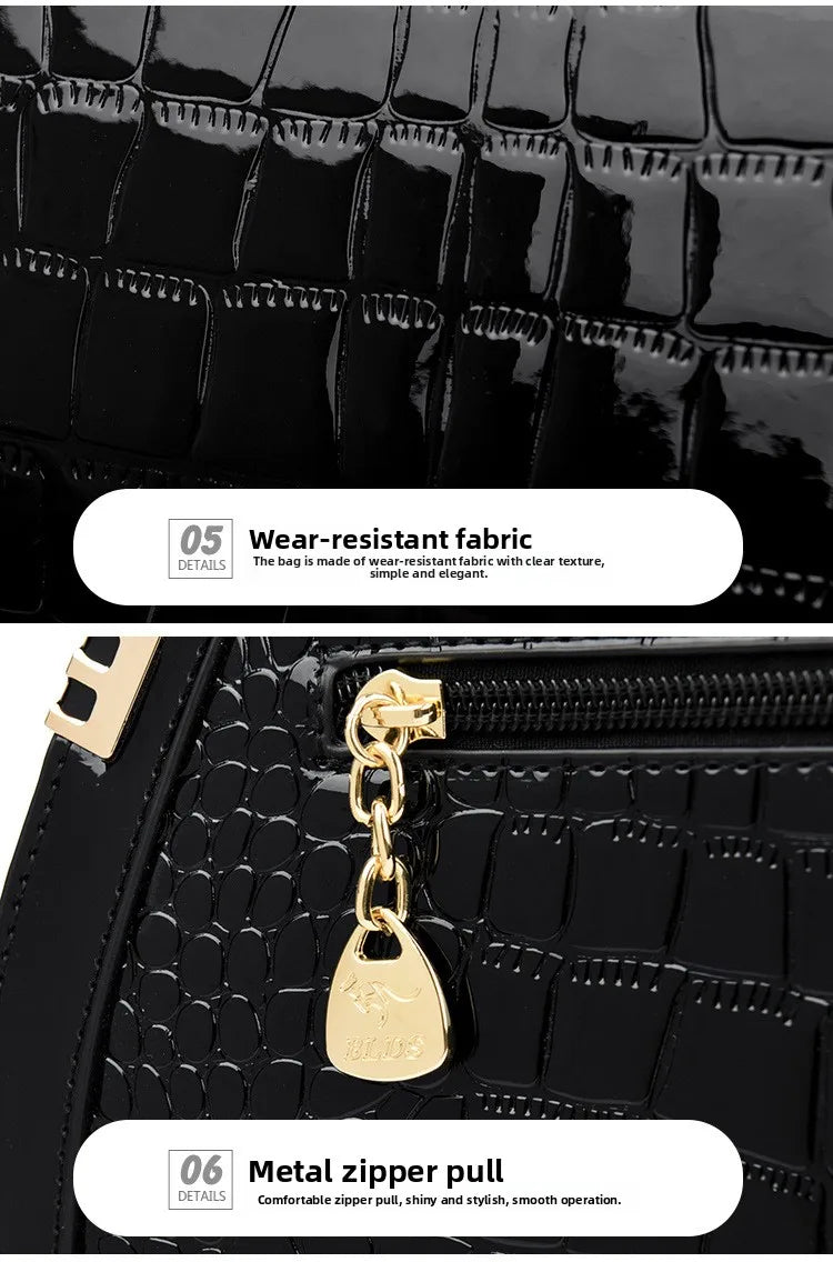 Borsa a tracolla alla moda da donna con motivo coccodrillo, per lavoro, pendolarismo, grande a conchiglia, apertura con cerniera, guscio rigido