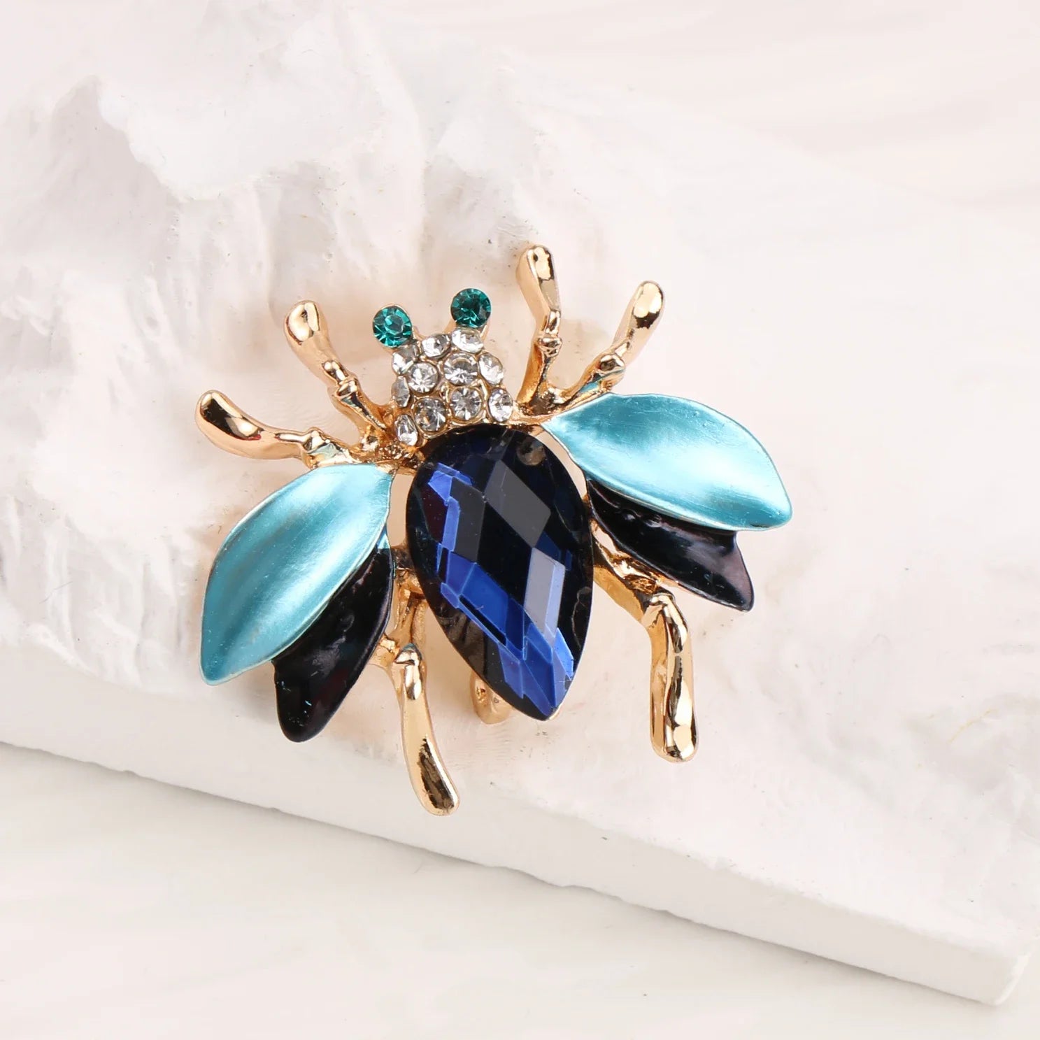 Spilla Corsage alla Moda con Strass Blu, Piccola Ape Carina, Unisex, per Feste, Vacanze, Regalo di Natale, Spilla