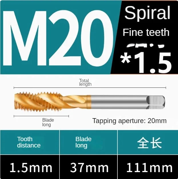 Titanium coated spiral tap extrusion tap tip tap tapping m2m2.5m3m4m5m6m8m10m12m14m16m18m20m22m24