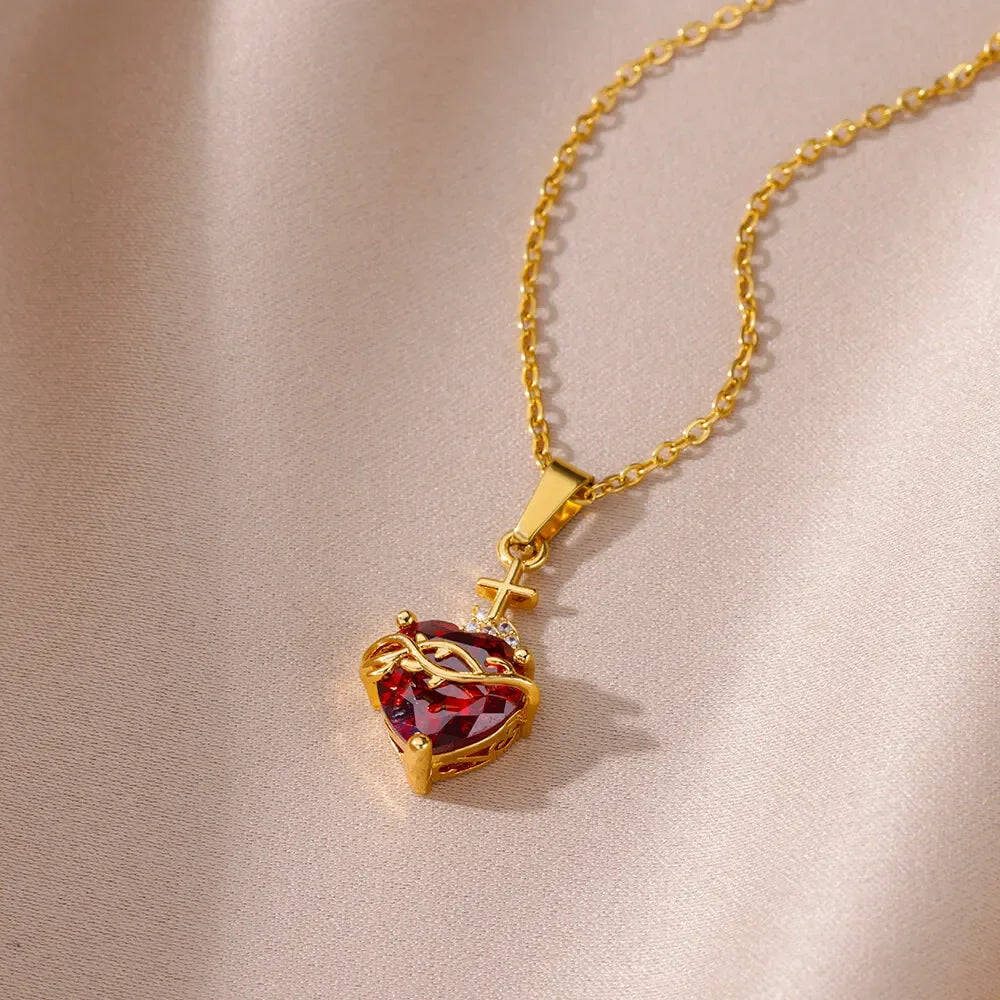 Stainless Steel Zircon Heart Cross Necklace for Women Girls Chain Love Necklaces Vintage Aesthetic Fashion Jewelry Gift