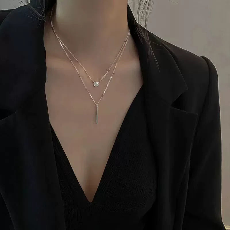 Popular Fashion 925 Sterling Silver Double Layer Pendant Necklace For Women Clavicle Chain Luxury Jewelry Chokers Gift