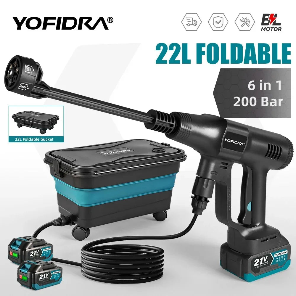 YOFIDRA 200Bar Pistola Idropulitrice Per Auto Senza Spazzole Ad Alta Pressione Con Secchio Pistola a Spruzzo Elettrica Per Giardino Per Batteria Makita 21V Pin