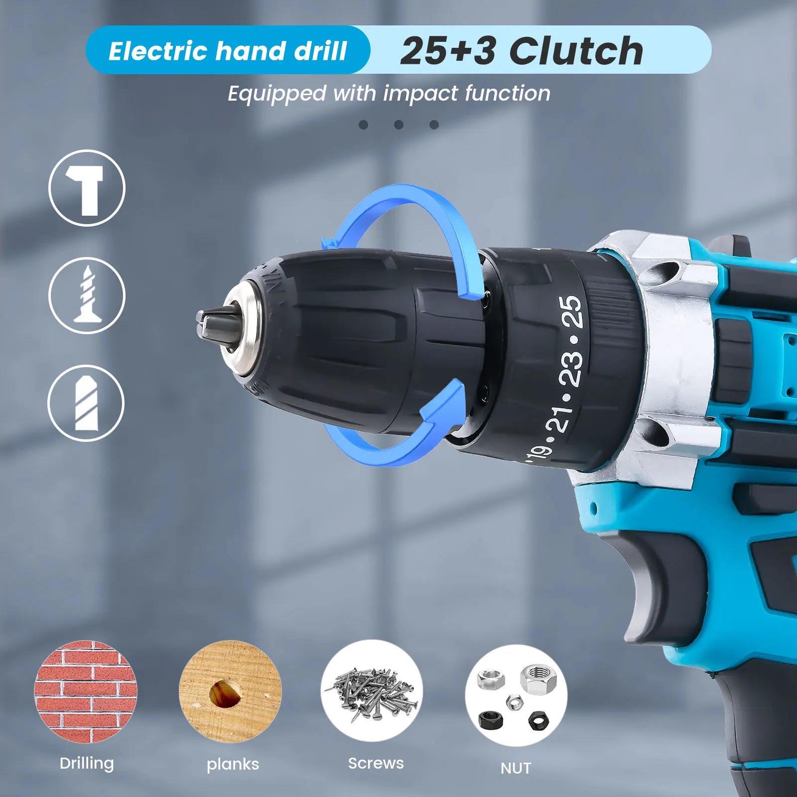 Trapano Avvitatore a Batteria 21V con Funzione a Percussione, Tassellatore Rotante, Trapano a Percussione a 2 Velocità, Set Avvitatore Elettrico con 2 Batterie