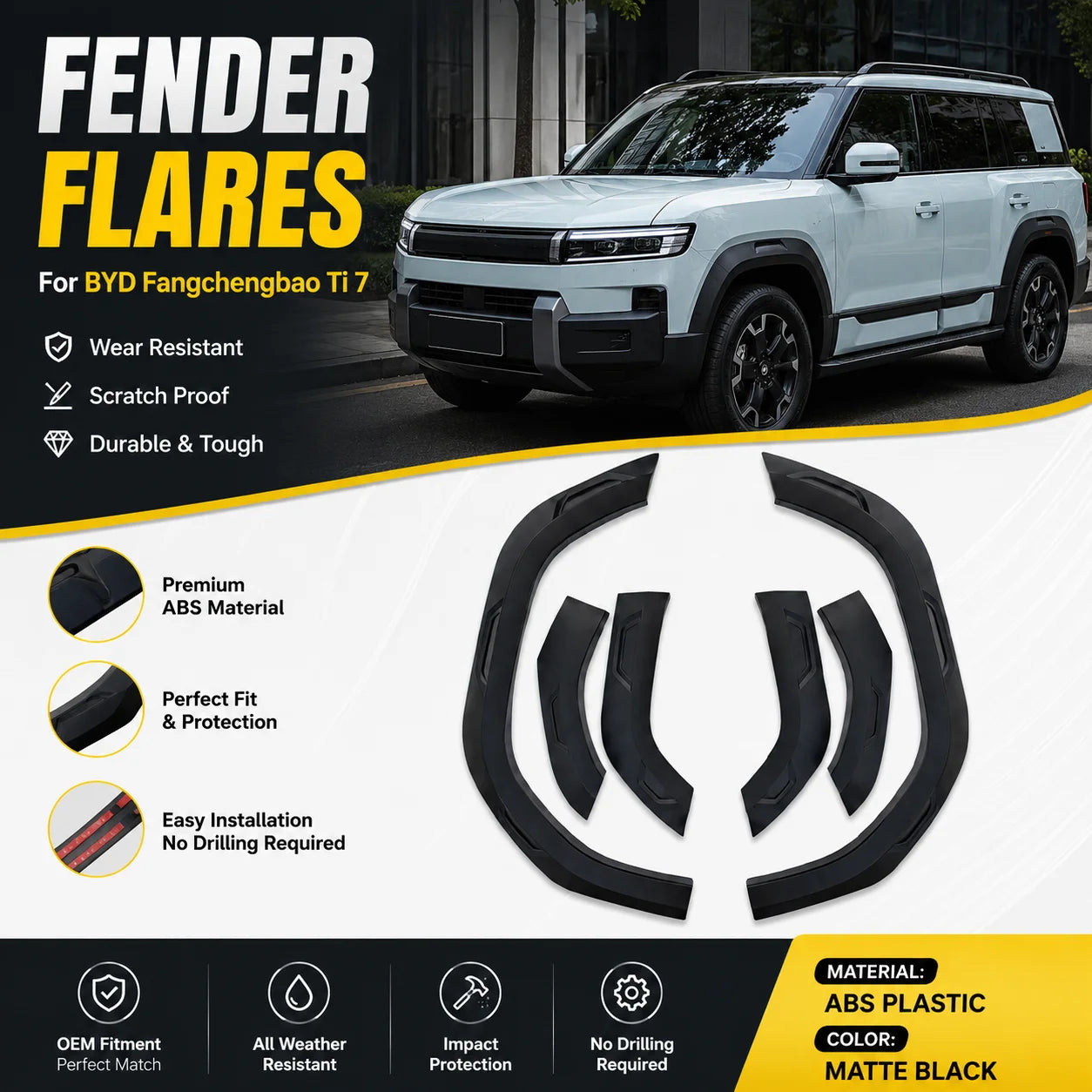 Fender Flares for BYD Fangchengbao Ti7 Wheel Arch Trim Wear Resistant Scratch Proof Wide Body Kit Guard high quality Accessories
