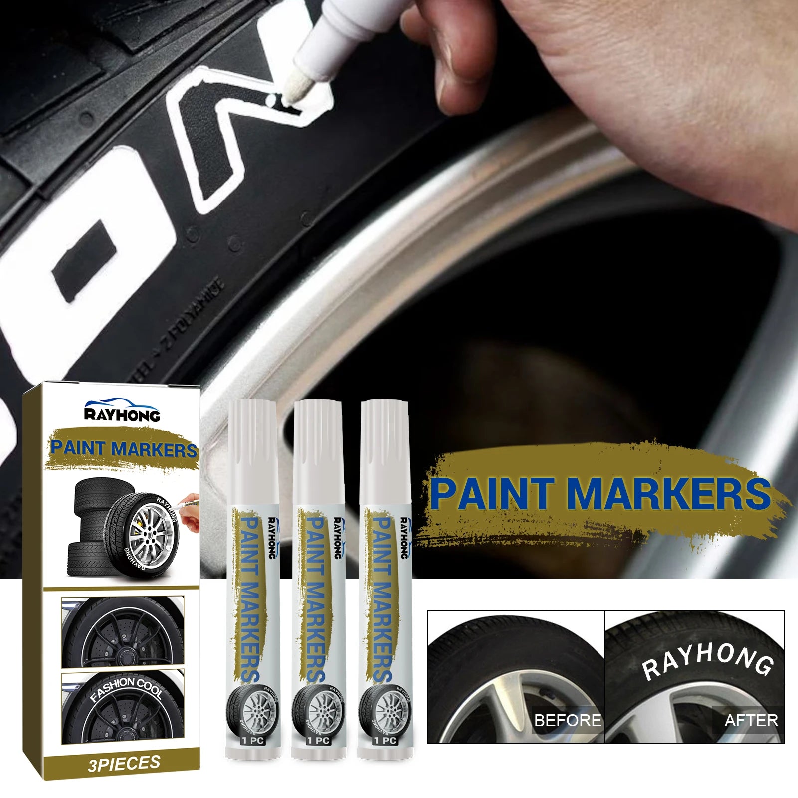 White Waterproof Cars Wheel Tire Oily Mark Pen Auto Rubber Tyre Paint Pen Cd Metal Permanent Paint Marker Graffiti Touch Up