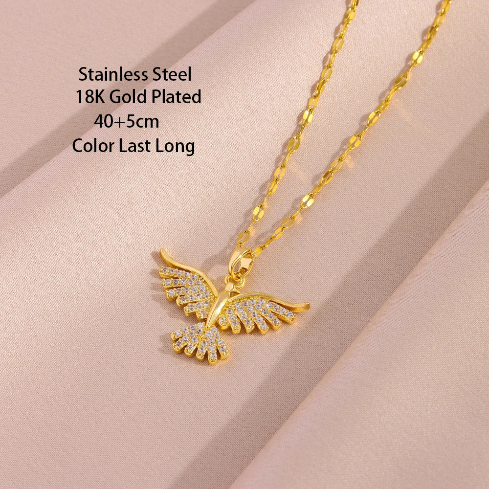 Nuove Collane con Pendente Fenice Vintage Placcate Oro 18K Scintillante per Donne Stile Retrò Catena da Collo in Acciaio Inossidabile per l'Uso Quotidiano Femminile