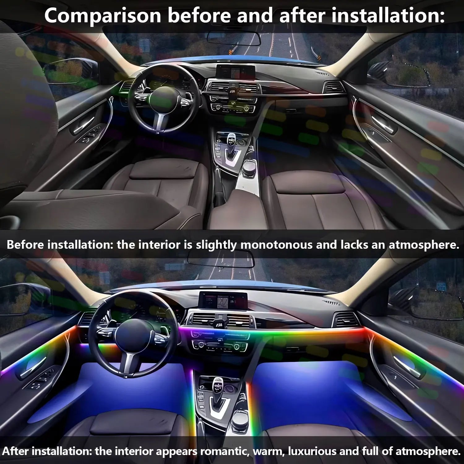 For BMW 5 Ser  G30 G31 G38 2017-2023 Car LED Ambient Lamps Colorful Atmosphere Lights AutoInterior Neon Strip 64 RGB Lighting