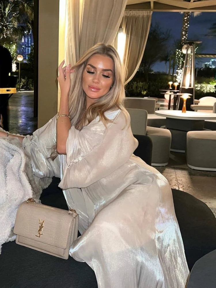 Eid Zijdeachtige Abaya's voor Vrouwen Moslim Jalabiya Ramadan Jurk met Knopen Mouwen Ramadan Kaftan Feestjurken Vestido Largo Cardigan