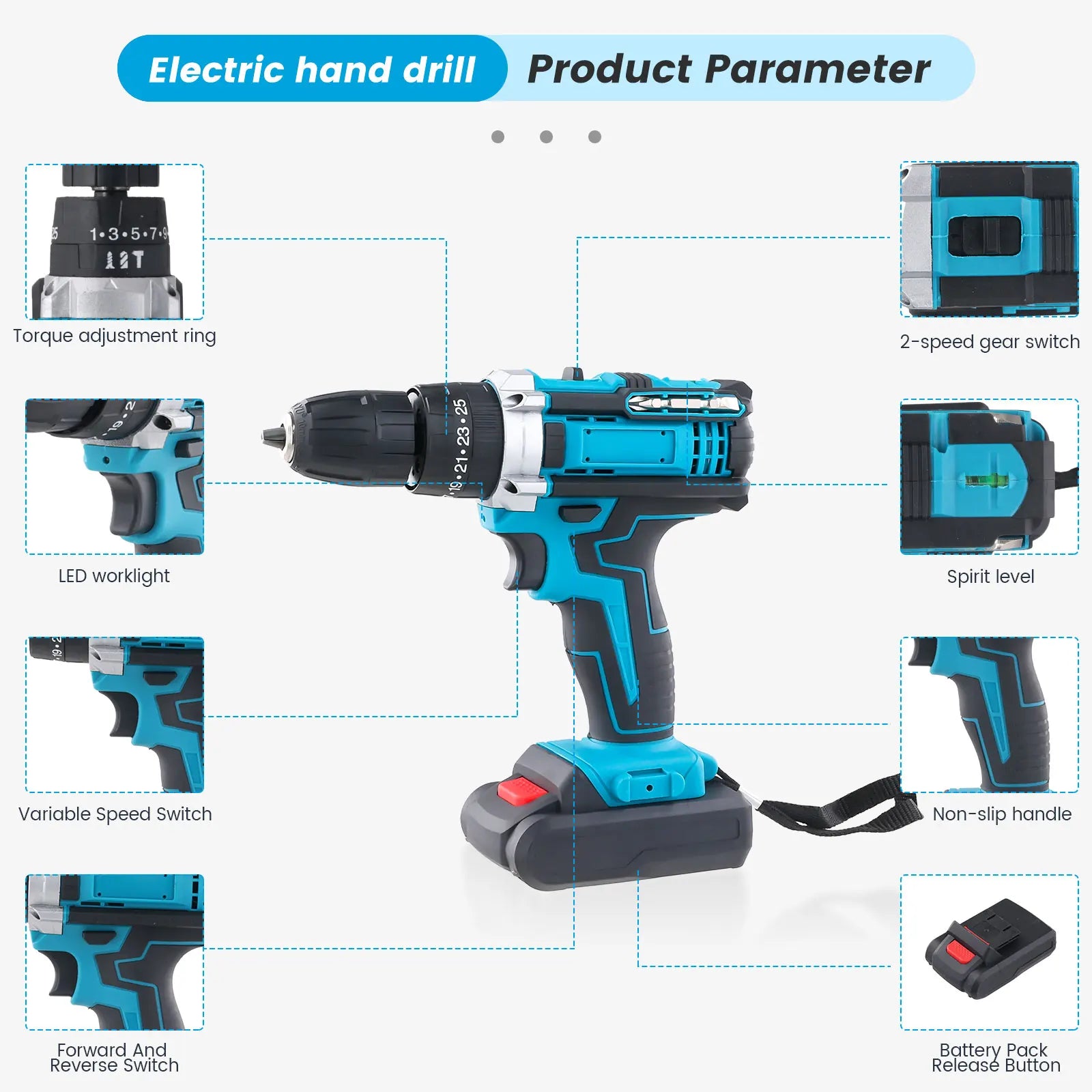 Trapano Avvitatore a Batteria 21V con Funzione a Percussione, Tassellatore Rotante, Trapano a Percussione a 2 Velocità, Set Avvitatore Elettrico con 2 Batterie