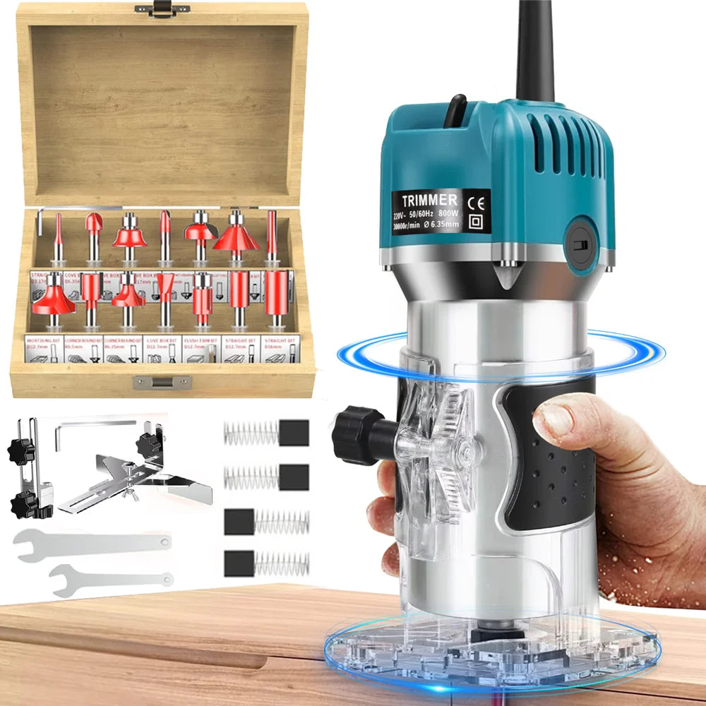 Rifilatrice elettrica 800W 30000RPM Fresatrice per legno da 1/4 di pollice Rifilatore per bordi in legno manuale Intaglio Fai da te Attrezzi elettrici