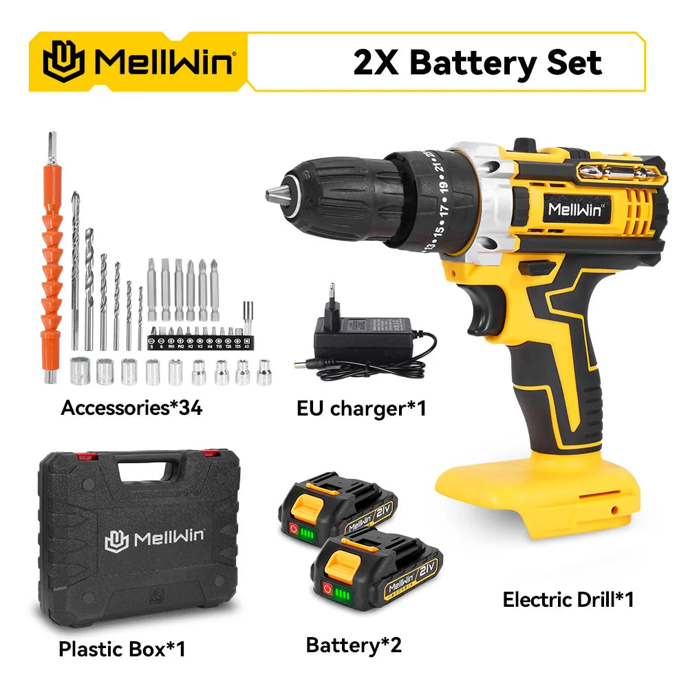 MELLWIN 25+3 Koppel Elektrische Slagboormachine Set Multifunctionele Draadloze Elektrische Schroevendraaier Powertool Voor Makita 18V Accu