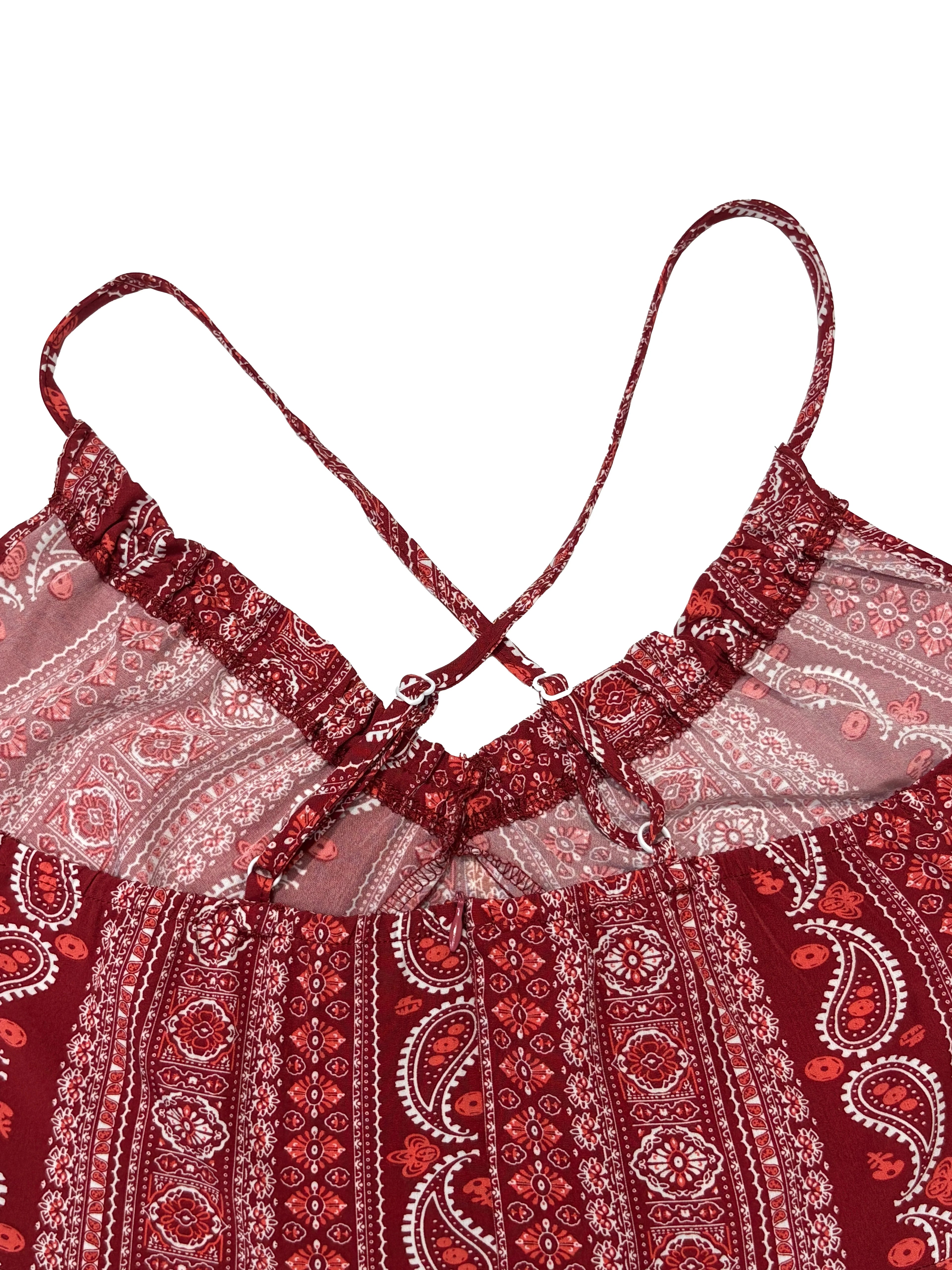 Dames Zomer Jurk met Etnisch Patroon, Open Rug en Split - Dames Zomerkleding Boho Mode Ruches Lange Jurk voor Strand