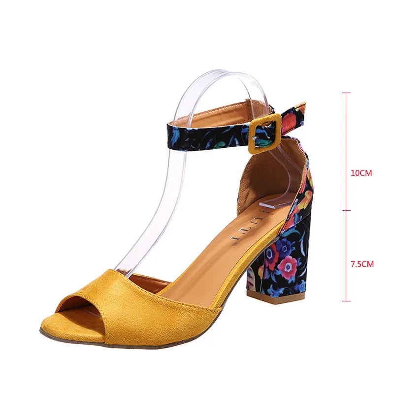 Scarpe da Donna di Moda Gialle con Fiori in Flanella Colore Tacco Alto Sandali da Donna Décolleté Punta Aperta Cinturino alla Caviglia Plateau Scarpe Estate 2023