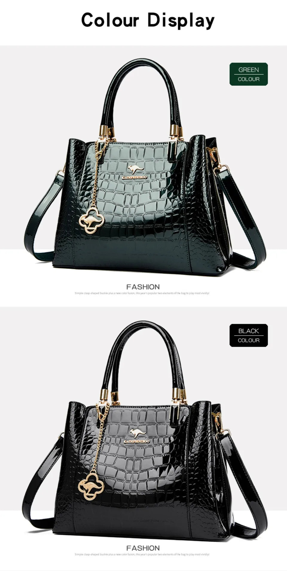 KAIDIFEINIROO Borsa a tracolla casual con marchio Kangaroo in pelle PU ad olio Borsa a mano da donna Borsa a tracolla a grande capacità a tre strati