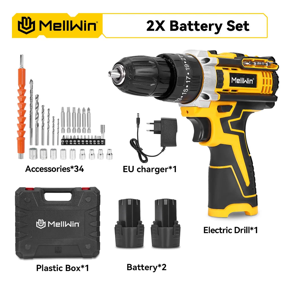 MELLWIN 25+3 Koppel Elektrische Slagboormachine Set Multifunctionele Draadloze Elektrische Schroevendraaier Powertool Voor Makita 18V Accu