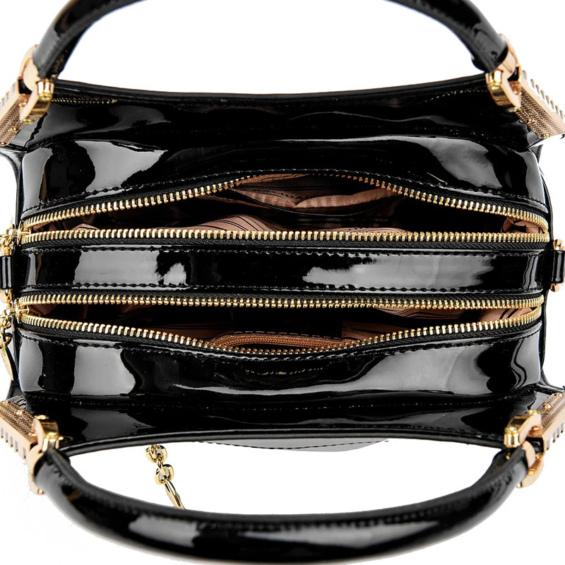 Borsa a tracolla da donna in pelle verniciata di alta qualità a tre strati Borsa a tracolla di lusso firmata casual Borsa a mano di grande capacità