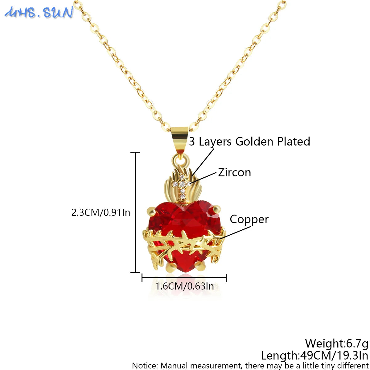 SUNSLL Heilig Rood Hart Kruis Zirkonia Hangers Kettingen Luxe Vrouwen Verguld Romantische Liefde Jubileum Sieraden Geschenken
