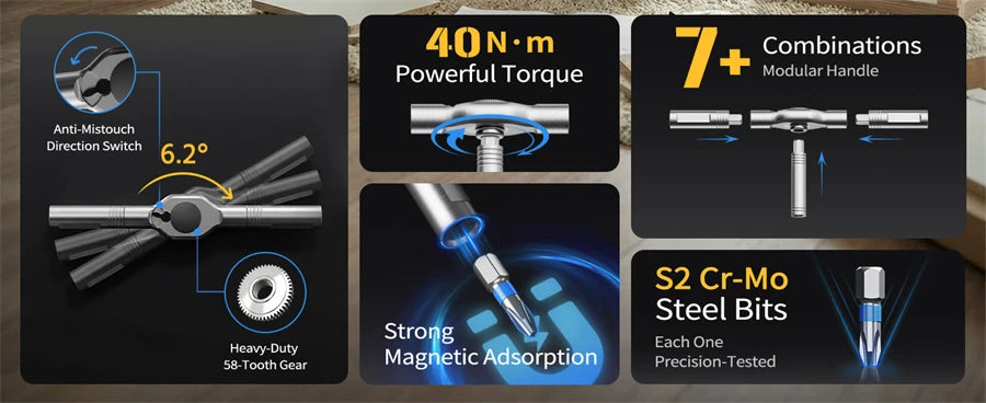 Set di cacciaviti magnetici 24 in 1 Cacciavite a cricchetto magnetico compatto e portatile con manico motore reversibile ad alta coppia