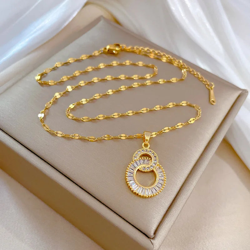 Collana ZAKOL classica color oro in acciaio inossidabile da donna con ciondolo a cuore geometrico in zircone brillante, gioielli regalo