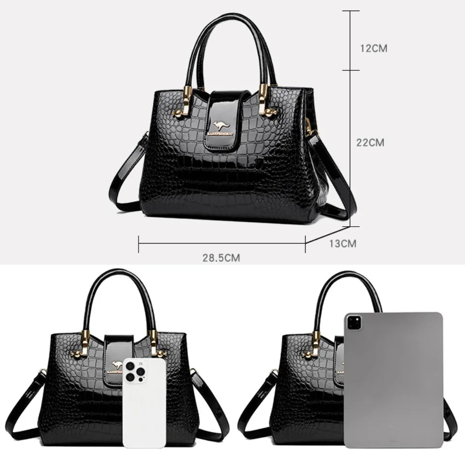 KAIDIFEINIROO Kangaroo Brand Casual Tote Bag Oil Pu Leather Handbag Womne Shoulder Crossbody Large Capacity Hand Bag Three Layer