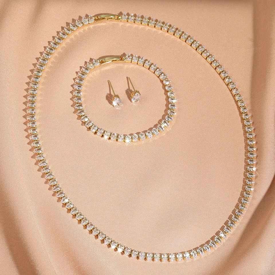 ZAKOL Splendido set di gioielli da sposa con collana e orecchini, con zirconi cubici rotondi trasparenti AAA, per feste, da donna