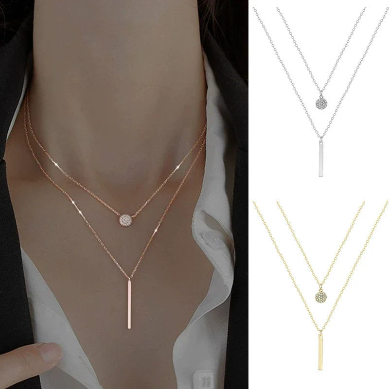 Popular Fashion 925 Sterling Silver Double Layer Pendant Necklace For Women Clavicle Chain Luxury Jewelry Chokers Gift