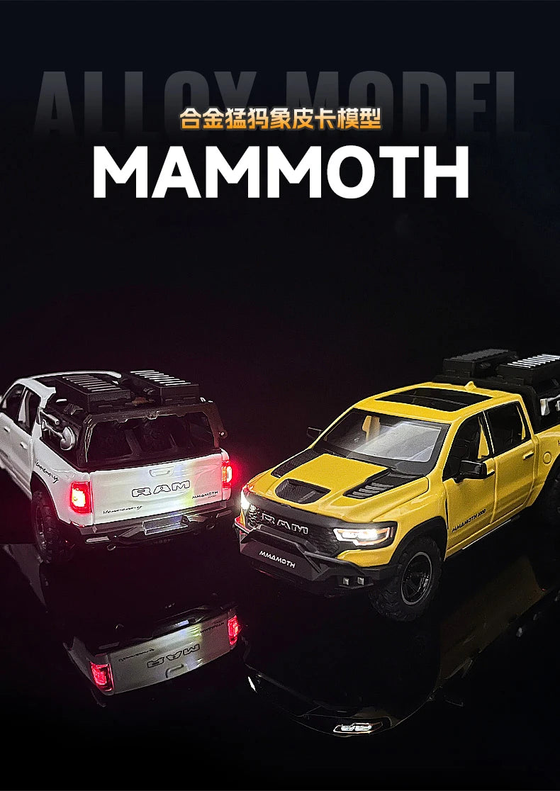 1:32 Dodge RAM 1000 TRX Mammoth Picku Alloy Car Model Sound And Light Pull Back Children's Toy Collectibles Birthday Gift