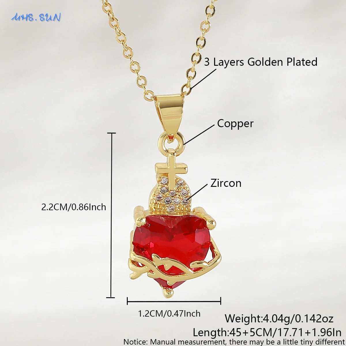 SUNSLL Heilig Rood Hart Kruis Zirkonia Hangers Kettingen Luxe Vrouwen Verguld Romantische Liefde Jubileum Sieraden Geschenken