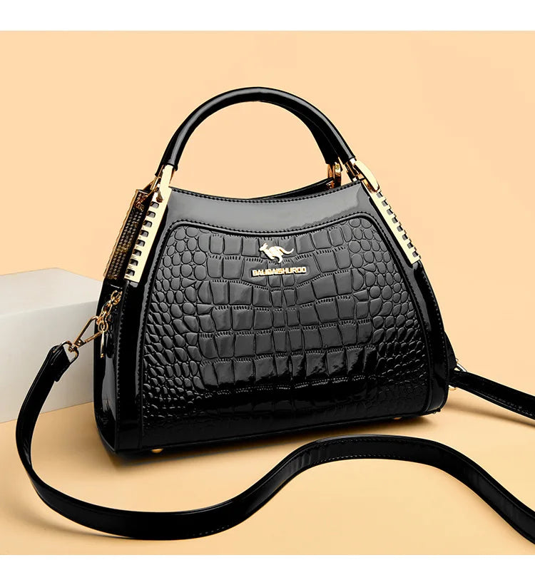 Borsa a tracolla alla moda da donna con motivo coccodrillo, per lavoro, pendolarismo, grande a conchiglia, apertura con cerniera, guscio rigido