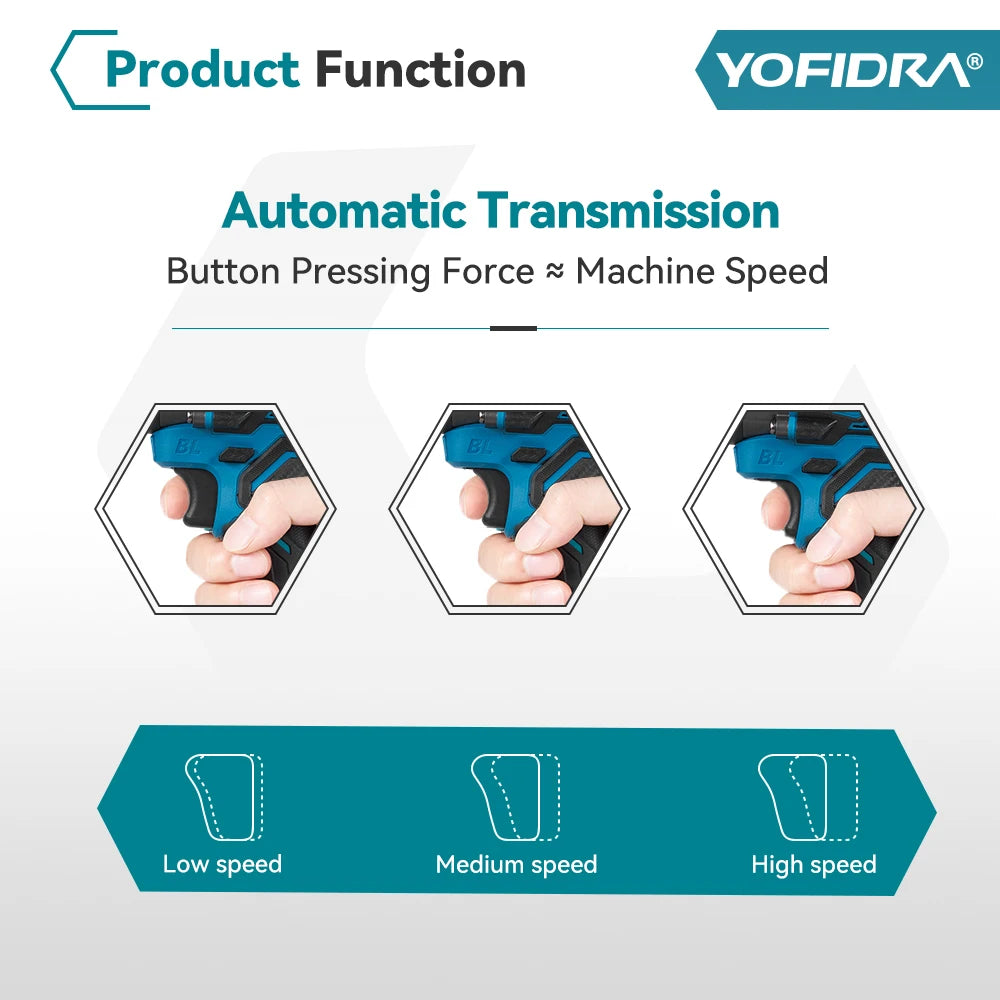 YOFIDRA 900 N.M Trapano Avvitatore a Percussione Elettrico Brushless da 13mm Senza Fili Strumento Elettrico per Legno per Batteria Makita 21V