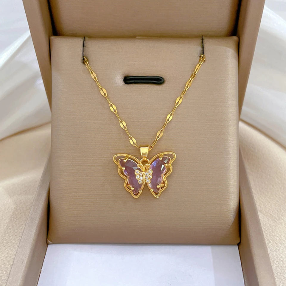 ZAKOL Klassieke Goudkleurige Roestvrijstalen Ketting voor Dames Glanzende Zirkoon Geometrische Hart Hanger Kettingen Sieraden Cadeau