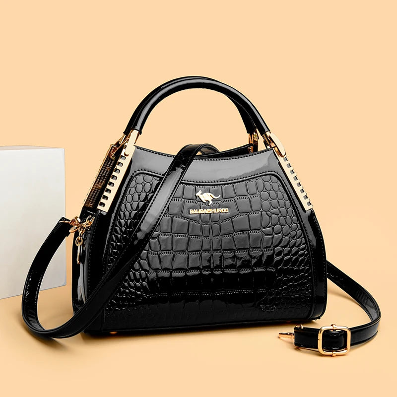 Borsa a tracolla da donna in pelle verniciata di alta qualità a tre strati Borsa a tracolla di lusso firmata casual Borsa a mano di grande capacità