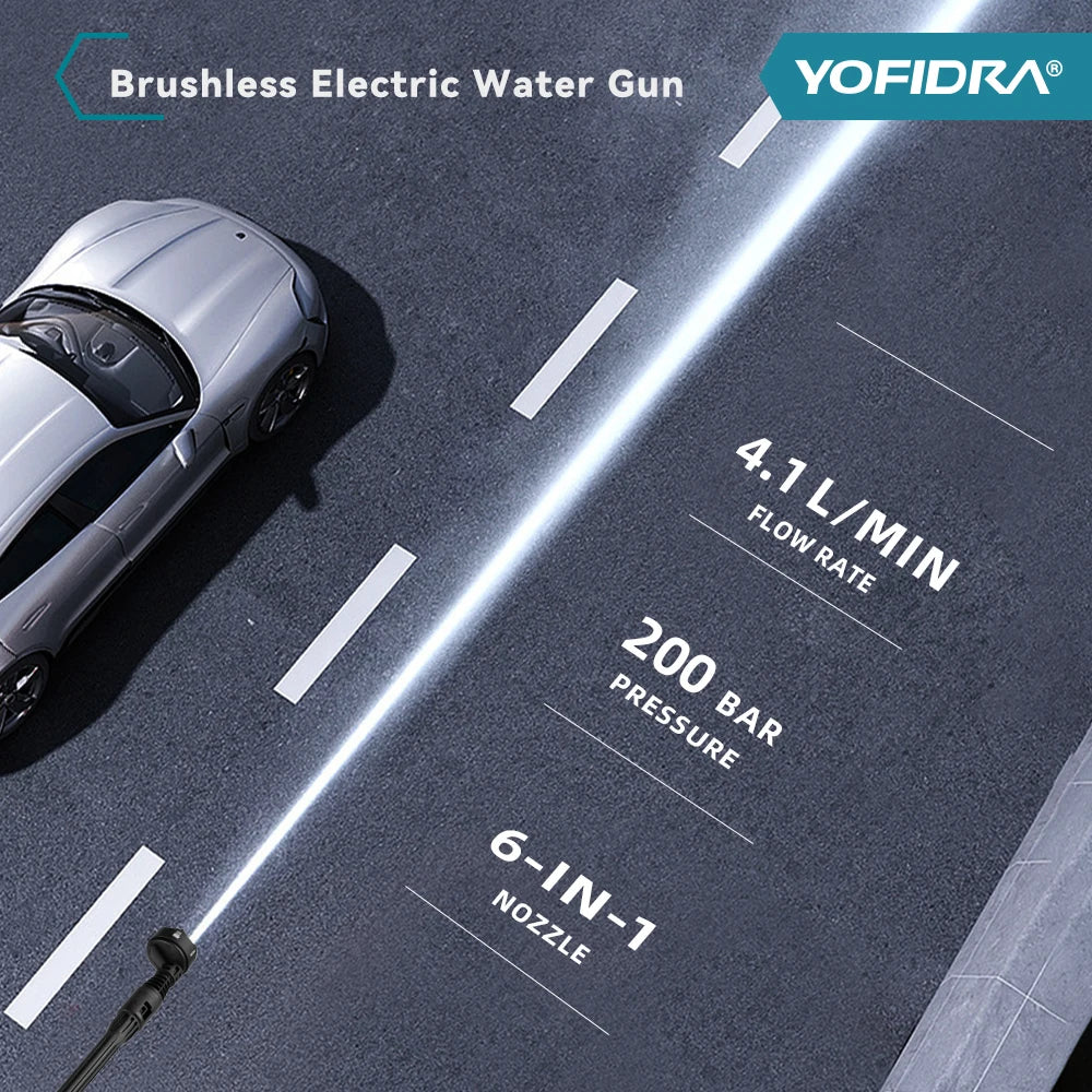 YOFIDRA 200 bar borstelloze elektrische hogedrukreiniger 6-in-1 autowasslang tuinspuit voor Makita 21V accu spuitpistool