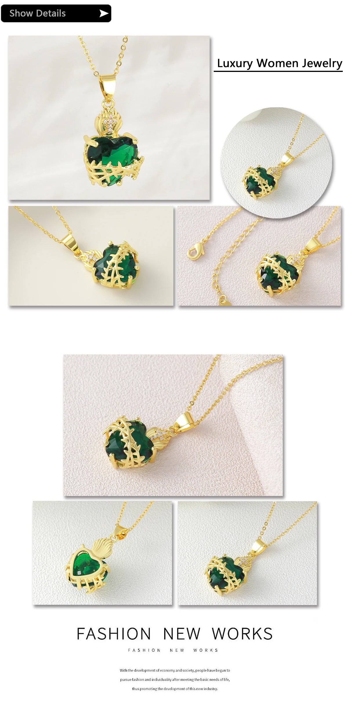 SUNSLL Nuovo zircone cubico placcato oro Smeraldo Sacro Cuore Fiamma Spina Croce Collana Alla moda Versatile Gioielli da donna Regalo