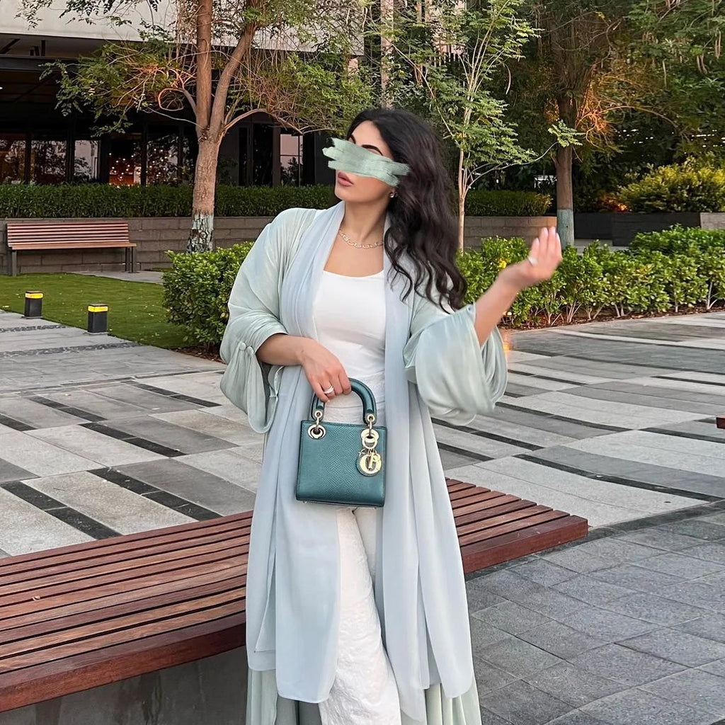 Eid Zijdeachtige Abaya's voor Vrouwen Moslim Jalabiya Ramadan Jurk met Knopen Mouwen Ramadan Kaftan Feestjurken Vestido Largo Cardigan