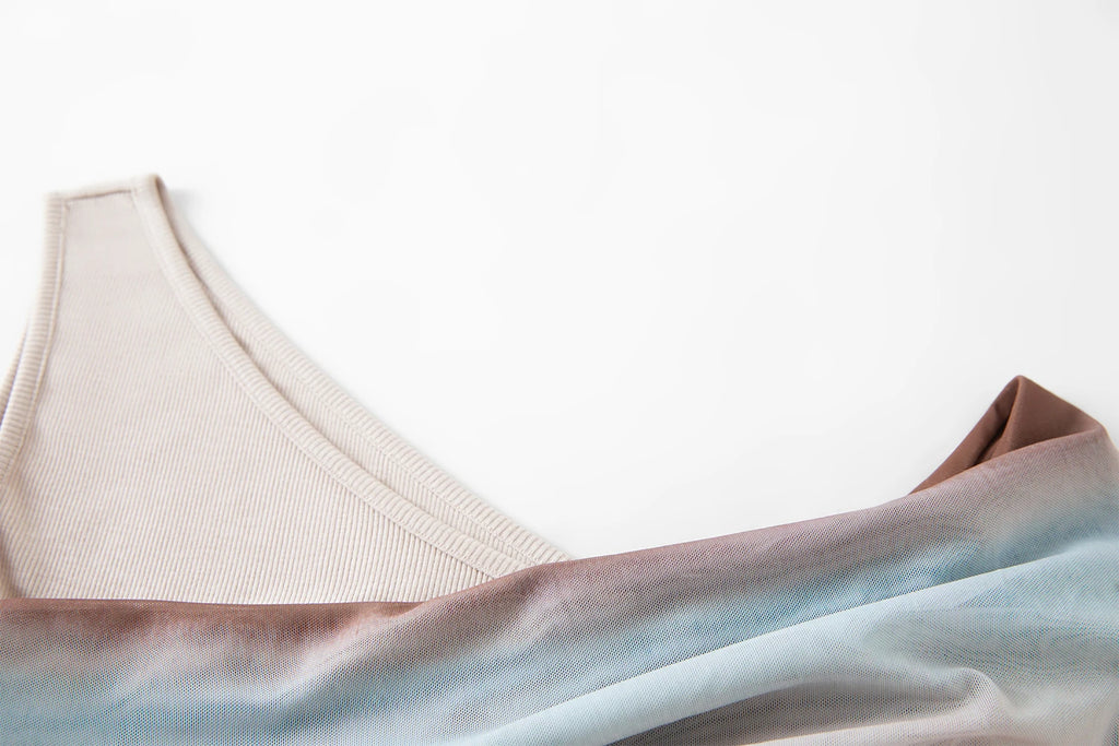 FSLE【Premium Series】Women's Asymmetrical Neck Knit Short-Sleeve T-Shirt Retro Summer 2026 New Gradient Stripe Wasteland Style