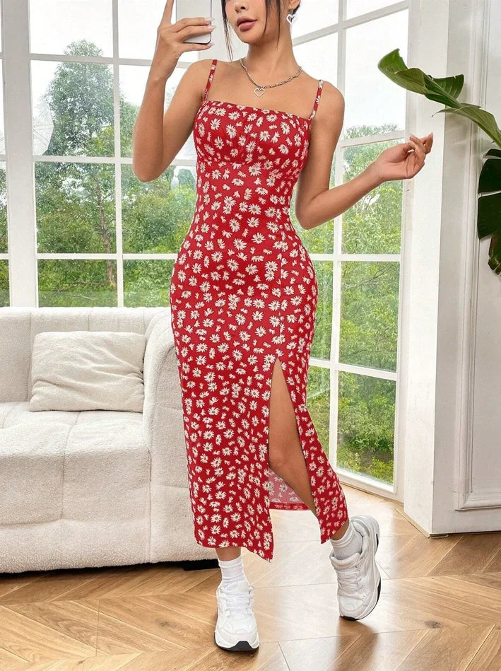Herfst 2025 Lange Strapless Jurk Wikkelbovenstuk Hoge Split Madeliefje Luipaardprint Overlappende Rok Maxi Jurk