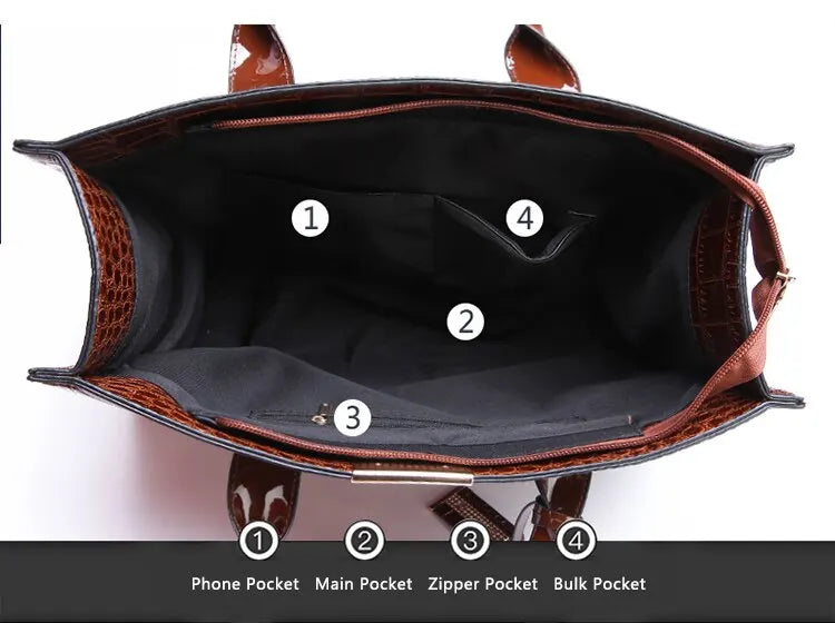 Borsa a mano di lusso vintage da donna con motivo coccodrillo, borsa a tracolla in pelle di grande capacità, per lavoro