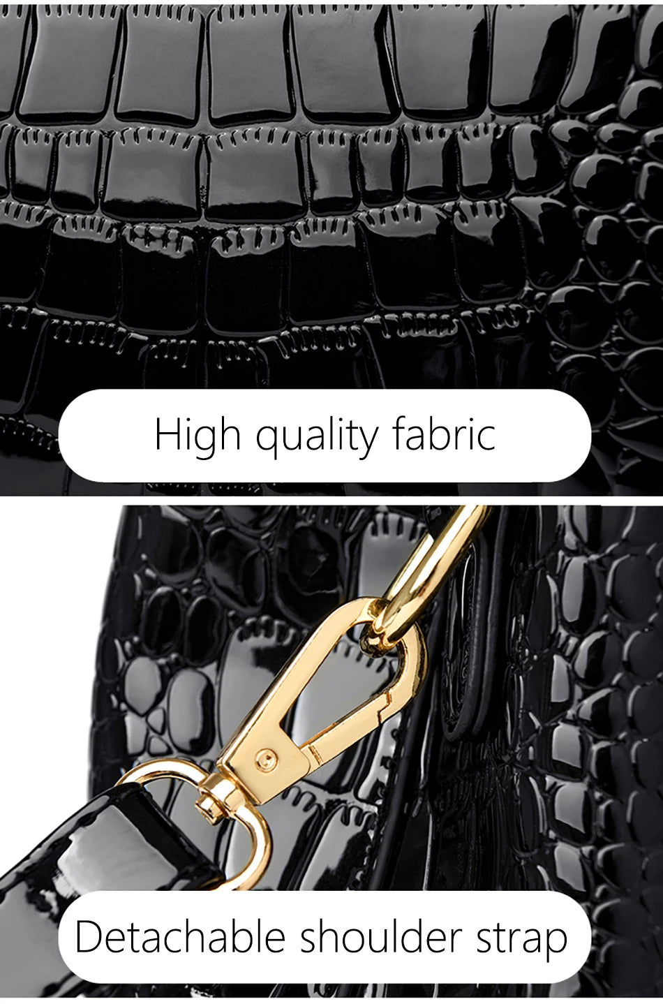 Borsa Tote in Pelle Verniciata con Motivo Coccodrillo per Donna, Borsa a Tracolla di Lusso di Design 2024 per Donna
