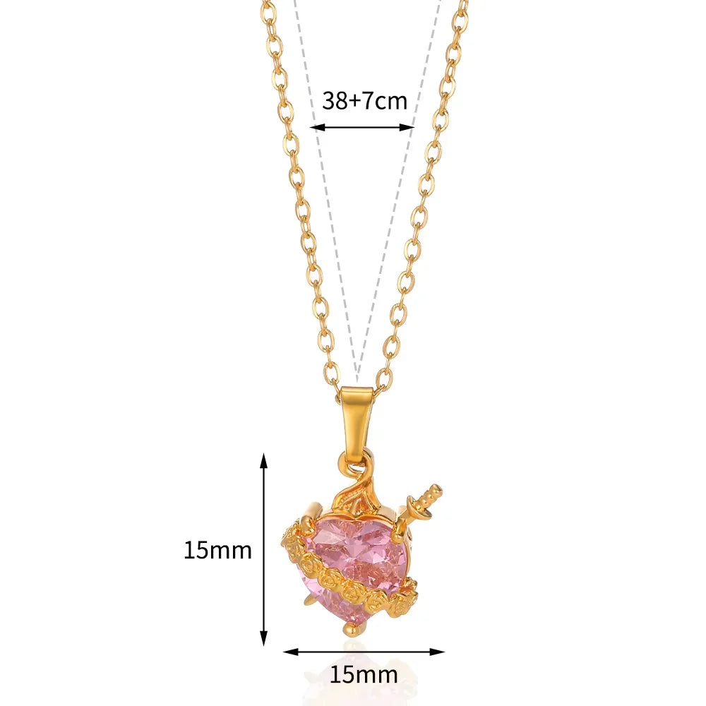 Romantische Trouwhart Cubic Zirconia Ketting Voor Dames Elegante Leuke Goudkleurige Roestvrijstalen Kettingen Sieraden Verjaardagscadeau