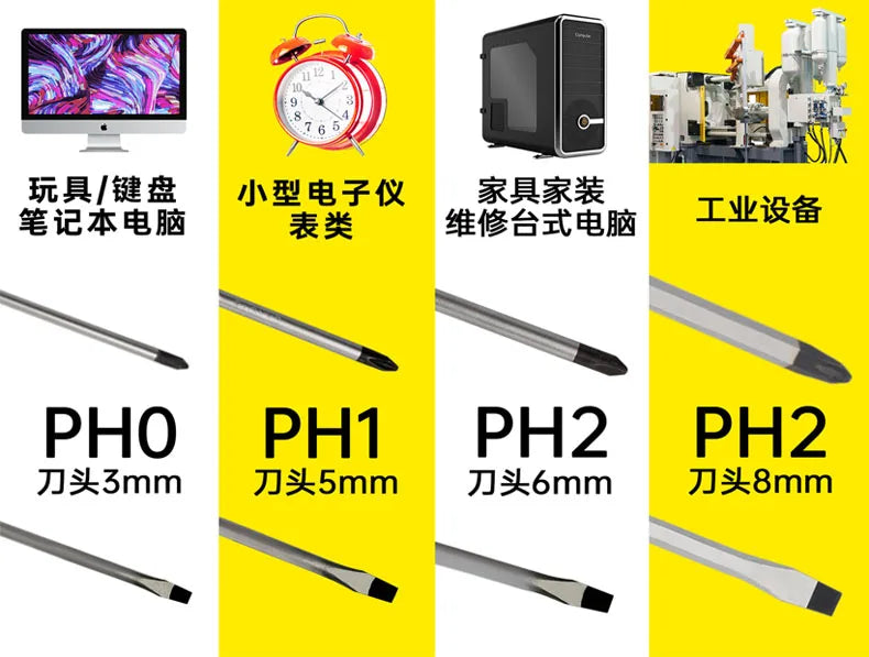 3*150-6*150 mm PH0 PH1 PH2 Kruiskopschroevendraaier 3 mm 5 mm 6 mm Sleufschroevendraaier Multifunctionele magnetische kruiskopschroevendraaiergereedschappen