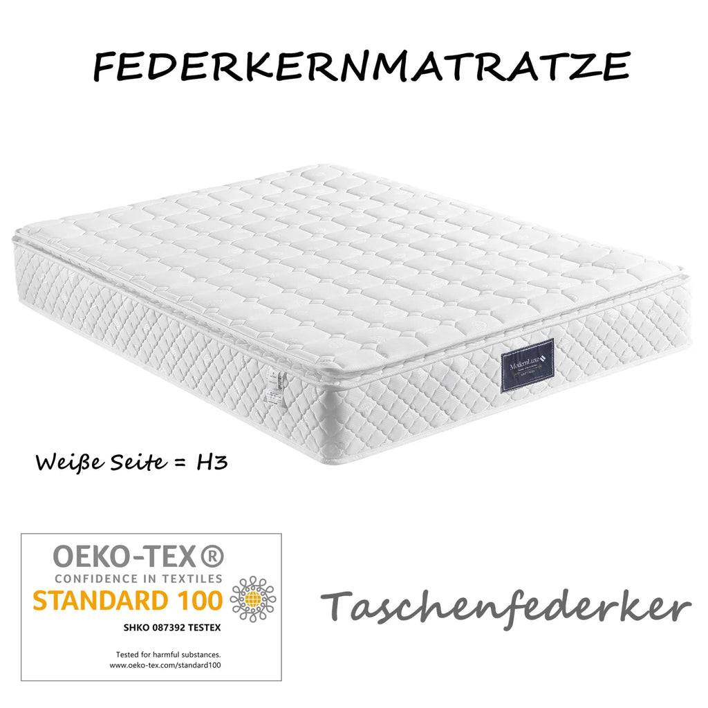 Comanlai Pocket Spring Mattress 90 x 200 cm 7 Zone Mattresses Height 25 cm Ergonomic Spring Mattress Hardness H3 Mattress White